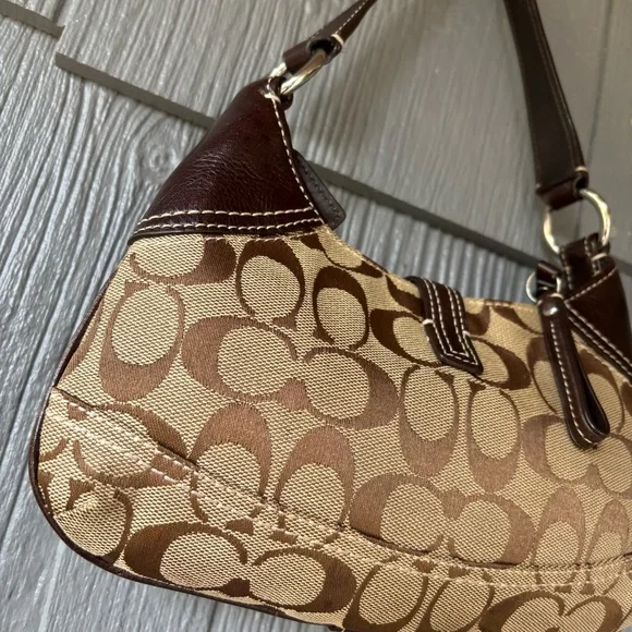 Vintage Coach Brown Canvas Mini Hobo Leather Trim Shoulder Bag Purse Y2K 10283 - Picture 6 of 14